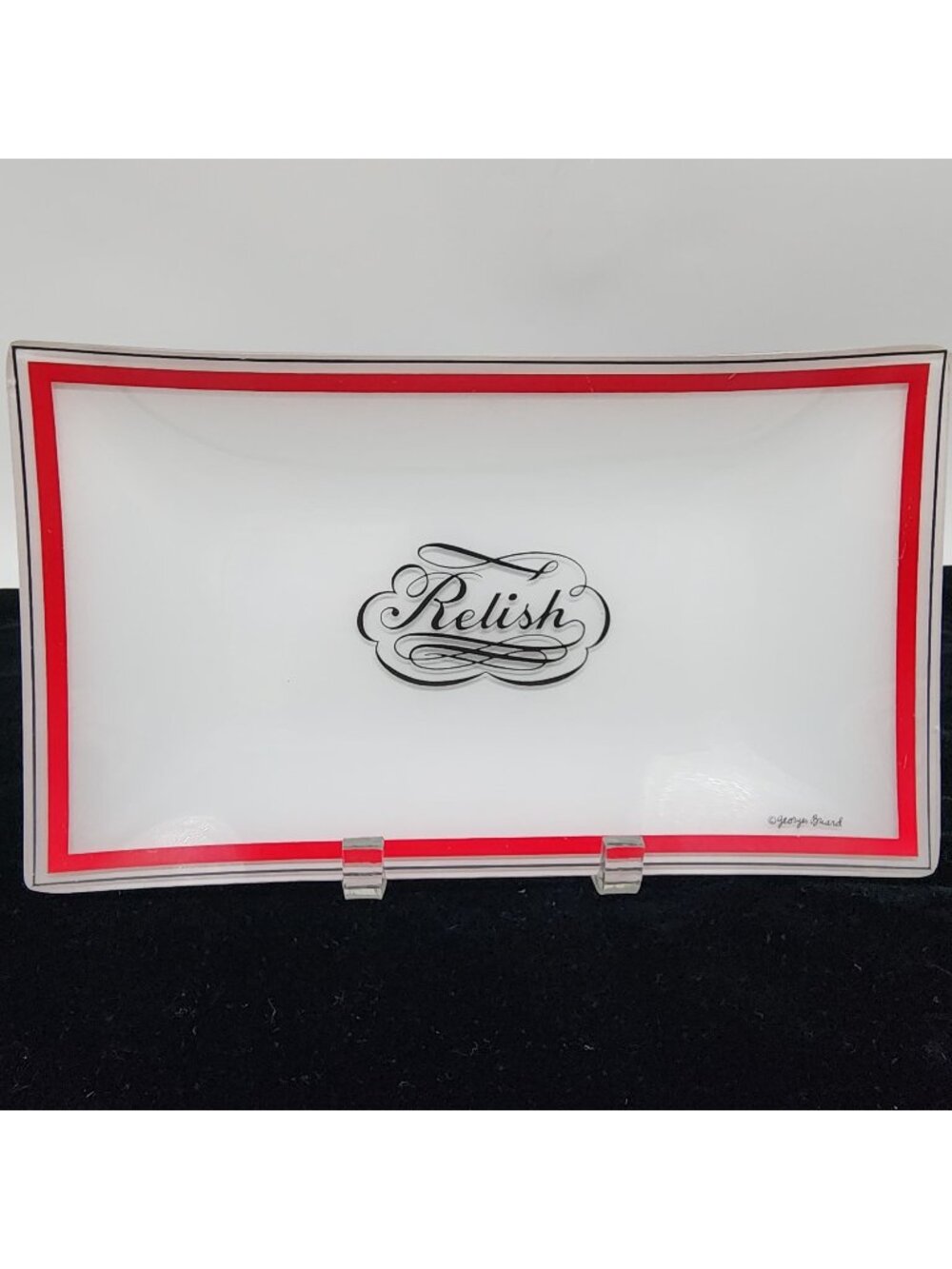 MCM Georges Briard Relish Tray Rectangular Glass With Red & Black Trim